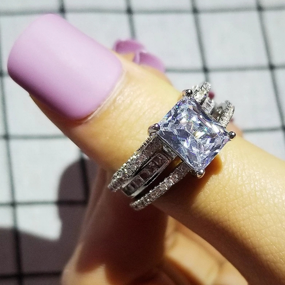 New princess 925 sterling silver wedding ring set - Picture 5 of 6